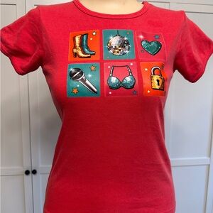 Dark Pink Short-Sleeve small Tee with Taylor Swift Icons; in my showgirl era